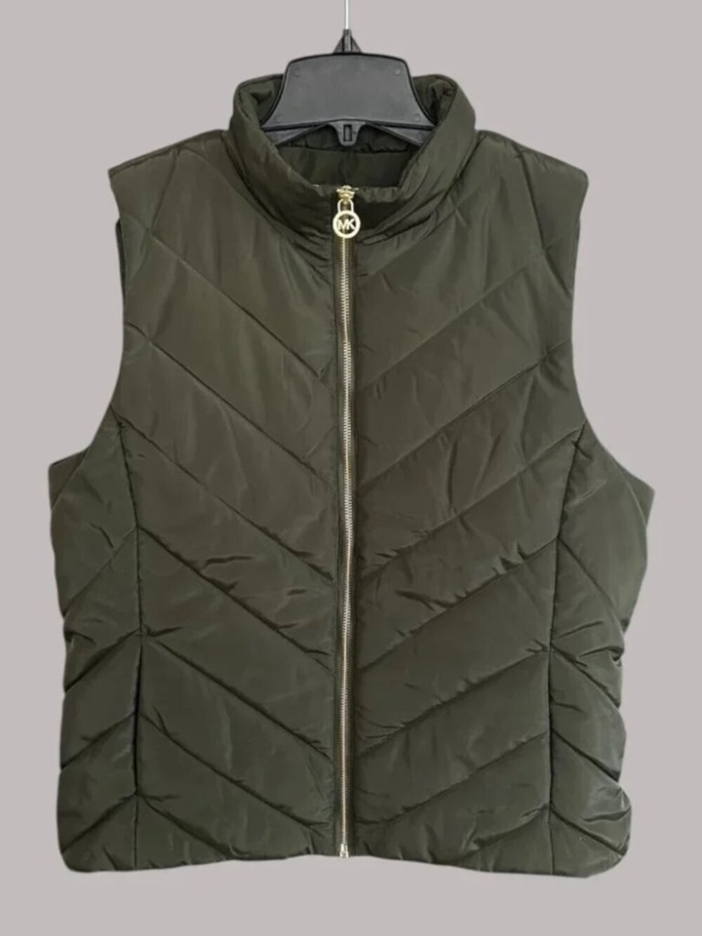 NWT Michael Kors Quilted Puffer Vest Olive Green Gold Hardware S - MSRP $125